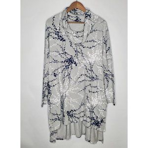 Kaktus Womens Gray Floral Tunic Top Size M Cowl Neck High Low Pockets Lagenlook